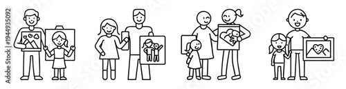 Illustration of family portraits showcasing love, togetherness, and cherished memories in simple line art