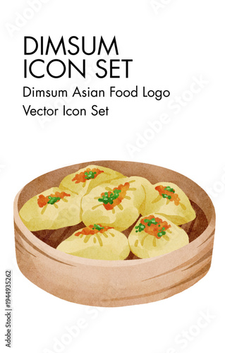 Traditional Asian Dim Sum Food Icons, Delicious Steamed Dumplings, Vector Illustration