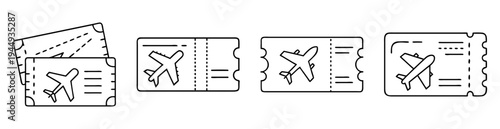 Collection of airline tickets with an airplane illustration in a minimalist style