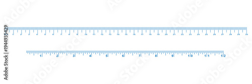 Measuring scale, marking for ruler, thermometer scale, marks for tape measure. Vector illustration