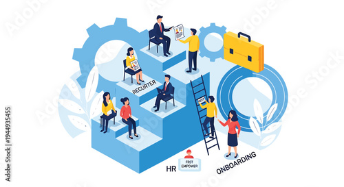 Vector illustration of business people working together
