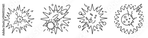 Collection of four abstract explosion or burst illustrations in black and white