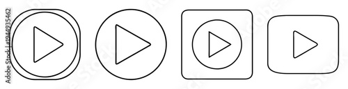 Various style play button icons with circle and square shapes outlining