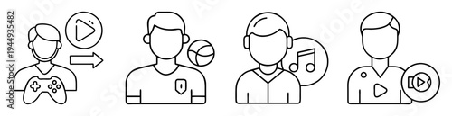 Person engaging in different hobbies and activities as depicted by icons