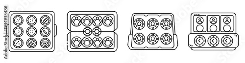 Different user interface elements with icons inside circular frames and containers