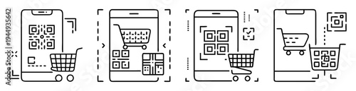 Various online shopping payment methods showcased with smartphones and shopping carts