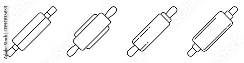 Outline drawing of four rolling pins used for baking and cooking preparation