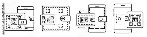 Digital payments and mobile wallet security icons, including qr code scanning