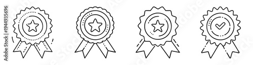 Variety of black and white line art emblems for achievement recognition