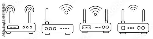 Four distinct router icons demonstrating variations in design and signal strength display