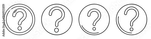 Four icons of question marks inside a circle isolated on white background