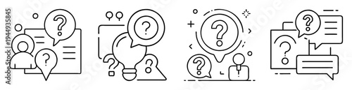 Conceptual illustration of question and answer elements represented with minimalistic line art