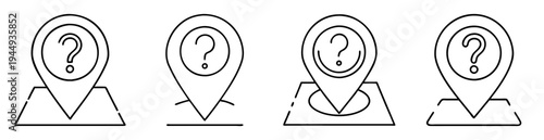 Location pins with question marks inside isolated on white background vector illustration
