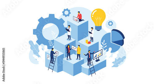 Set of business people working on cubes vector illustration