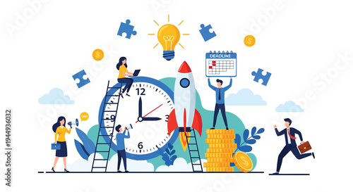 Set of business productivity vector illustrations