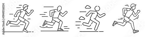 Collection of four different running man or athlete outline icons illustrations