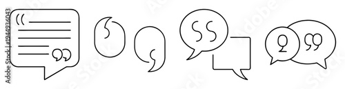 Various black line art style quote bubble shapes arranged on white background