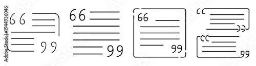 Variations of quotation marks and document icons in black and white style