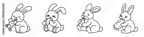 Cute bunnies line art vector drawing perfect for coloring or crafting