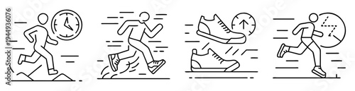 Stylized Line Art Illustrations Depicting Speed Running and Performance Enhancement Concepts
