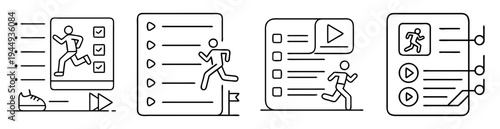 A linear illustration of a fitness running app with task checklist