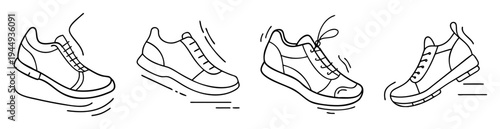 Collection of Simple Outline Drawings Depicting Running Shoes in Motion