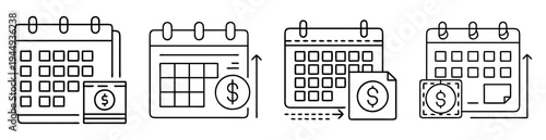 Calendar icons with financial concept displaying payment dates, deadlines and budget