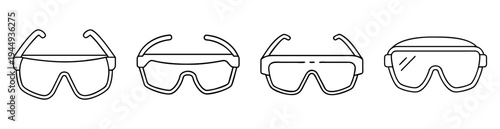 Four different styles of safety goggles and glasses in outline form