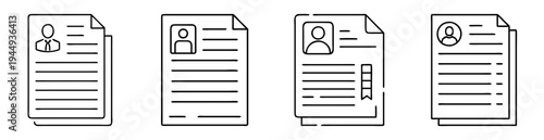 Set of four vector icons illustrating job application resumes for employment