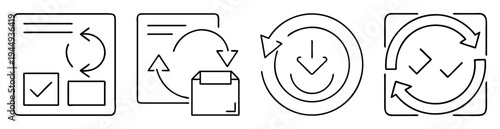 Icons illustrating feedback loops, workflow process and iterative development stages