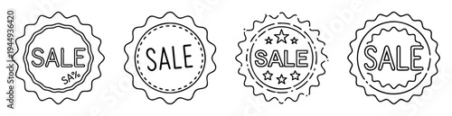 Collection of black and white sale badge icons with jagged edges