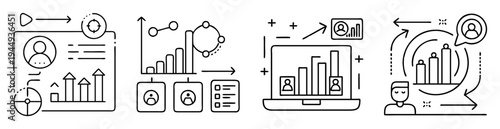 four sets of business growth icons representing different concepts and tools