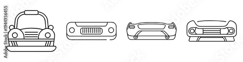 Line drawings depicting the front ends of four distinct vehicle designs