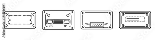 Four black and white electrical boxes with different internal mechanisms drawn in line art