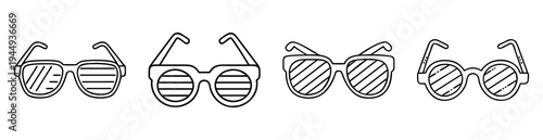 Outline vector illustration of various sunglasses with decorative lens styles