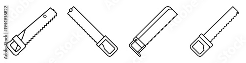 Outlined illustration showcasing various hand saws utilized in woodworking projects