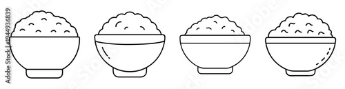 Four simple line art drawings of bowls filled with fluffy food