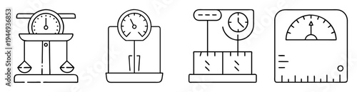 Set of vector line art weight scales with analog dial design