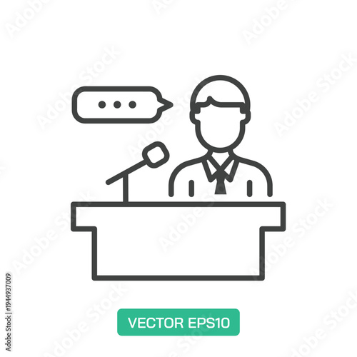 Speaker at the Podium icon. Thin line icon vector