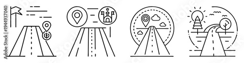 Line art illustrations showcasing various pathways to success and future vision