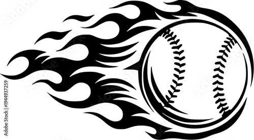 Baseball with Fire Flames Illustration, Dynamic Sport Graphic for Baseball Team Logo, Mascot and T Shirt Design