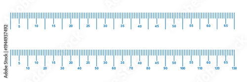 Measuring scale, marking for ruler, length measurement scale chart, thermometer scale, marks for tape measure. Vector illustration