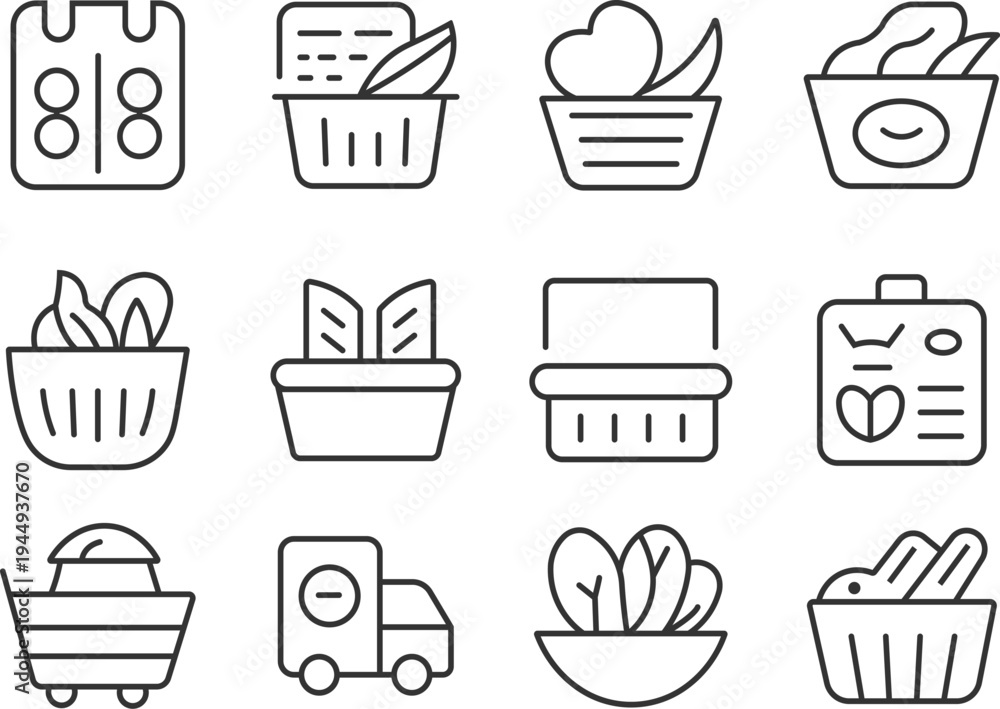 Obraz premium Minimal and modern food subscription line icon pack.