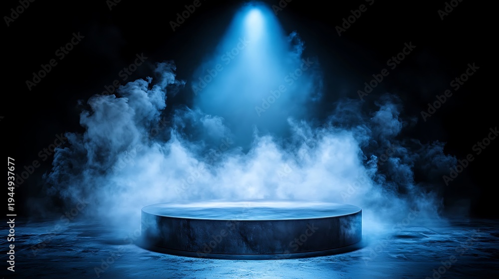 Fototapeta premium Dramatic Light and Fog Create a Mystical Atmosphere on Empty Stage Floor