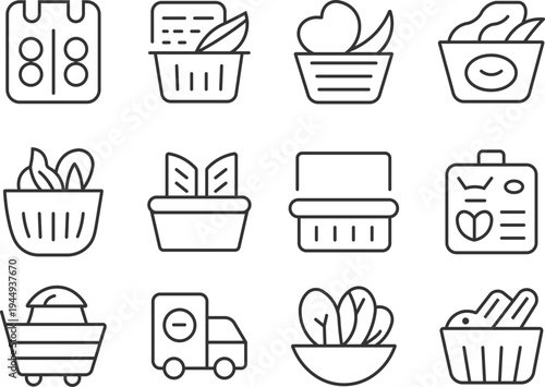 Minimal and modern  food subscription line icon pack.