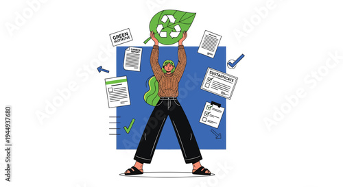 Vector illustration of a man holding a recycling symbol