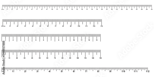 Ruler scale with markings and numbers. Size indicators measuring tool. Ruler scale with centimeters and millimeters units. Vector