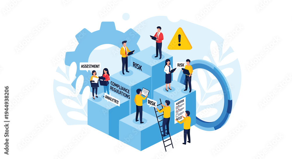 Obraz premium Set of business people working on cubes vector illustration