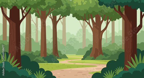 Trees forest path green landscape scene.