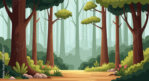 Trees forest path landscape scene.